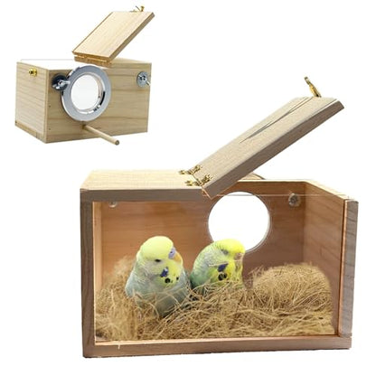 Parakeet Nesting Box Transparent Bird Nest Breeding Box with Perch | 7.87 X 4.72 X 4.72 inch Parrot Mating Box Wood Bird House Aviary for cage (S Horizontal Transparent+Wood) - style: S Horizontal Transparent+Wood