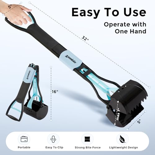 ZOMISIA 32" Pooper Scooper with Waste Bags - Poop Scooper for Large Dogs with Long Handle High Strength Material and Durable Spring for Yard, 30 Count Poop Bags - size: 32 Inch