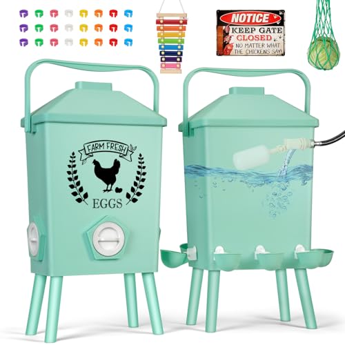 Tgeyd 4.2-Gallon Gravity Chicken Feeder & Waterer Set – No-Waste Poultry Feeder with Automatic Water Dispenser, Rainproof Lid, Raised Stand Legs & Anti-Roost Cone