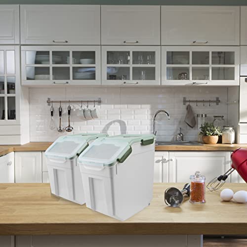 Large Flour Storage Container Bin 50lb, 2Pack Airtight Rice Storage Containers with Wheels Seal Locking Lid, BPA Free with Measuring Cup&Scoop for Flour, Rice, Grain(Green) - color: Green