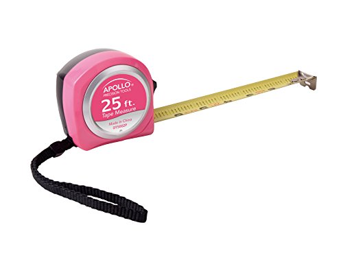 Apollo Tools Measuring Tape, 25 Foot Tape Measure with Retractable Blade, Fraction Markings, 1 Inch Nylon Blade, 8 Foot Standout, Lock Button and Belt Clip - Pink Ribbon - Pink - DT5002P - color: Red