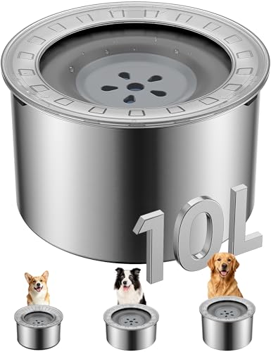 Heouvo 2.6 Gallon Large Dog Water Bowl No Spill,【Anti Digging Lid & Rubber Bottom】 Spill Proof Dog Bowl, Anti Splash Mess Dripless Slow Drinking Stainless Steel Water for Sloppy Messy Drinkers Car - color: Gray, size: 10L