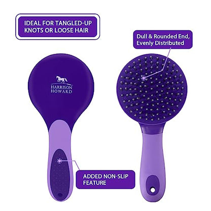 Harrison Howard Horse Mane and Tail Brush - Professional Grooming Brush, Equestrian Detangler, Non-Slip, Purple - color: Purple