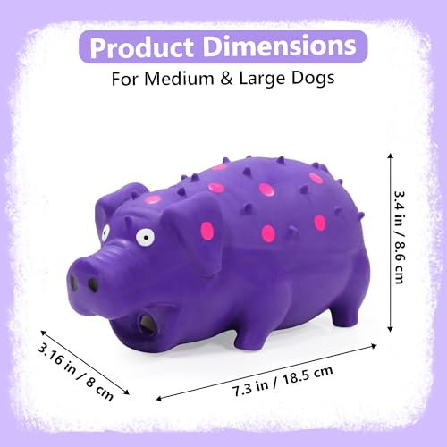 Squeaky Pig Dog Toy that Oinks, Latex Pig 7.3 in Grunting Dog Toys, Durable Dog Chewing Toys for Small Medium Large Dogs (Purple 20CM) - color: Purple 20CM