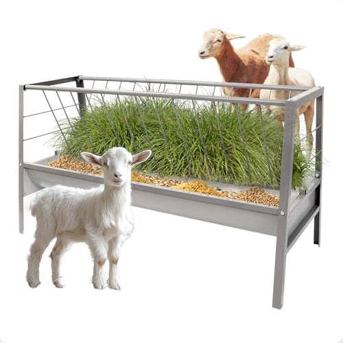 Pasture Hay Feeder 2 in 1 55 Gallon Livestock Feed Trough with 22 | Gallon Feed Pan Hay Grain Livestock Feeder for Sheep, Calf, Cow and Horse - color: Silvery