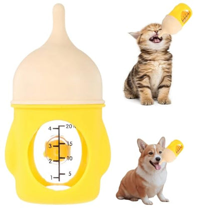 20ml Pet Nursing Bottle, Slow Flow Silicone Feeder for Newborn Puppies, Kittens & Small Animals, Easy-Grip, Anti-Leak, Easy to Clean, Yellow