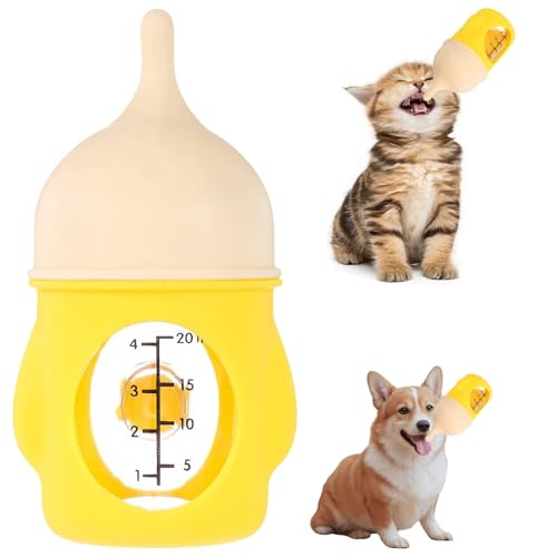 20ml Pet Nursing Bottle, Slow Flow Silicone Feeder for Newborn Puppies, Kittens & Small Animals, Easy-Grip, Anti-Leak, Easy to Clean, Yellow