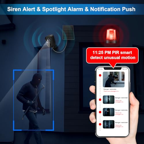 Security Cameras Wireless Outdoor, 2K Solar Cameras for Home Security, WiFi Cameras Battery Powered, AI Motion Detection, Color Night Vision, 2-Way Talk, Spotlight Siren Alarm-Black Grey Solar Camera - color: Black Grey