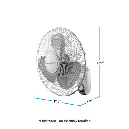 Comfort Zone Oscillating Wall Mount Fan with Adjustable Tilt, 16 inch, 3 Speed, Metal Grille, 90 Degree Oscillation, Airflow 14.07 ft/sec, Ideal for Home, Bedroom, Gym & Office, CZ16W - style: 16" Standard