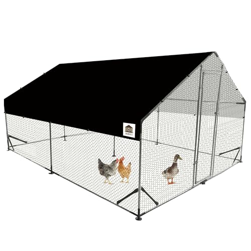 Chicken Runs for Yard with Cover, Metal Chicken Coop, Upgraded Anti-UV 180g/㎡ PE Cloth & 1.1mm Thickened PVC-Coated Hexagonal Chicken Wire Mesh & More Galvanized Steel Standpipes,13.1×9.8×6.4FT - size: 13.1×9.8×6.4FT