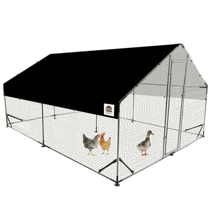 Chicken Runs for Yard with Cover, Metal Chicken Coop, Upgraded Anti-UV 180g/㎡ PE Cloth & 1.1mm Thickened PVC-Coated Hexagonal Chicken Wire Mesh & More Galvanized Steel Standpipes,13.1×9.8×6.4FT - size: 13.1×9.8×6.4FT