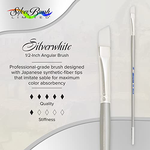 Silver Brush 1506-012 Silverwhite Long Handle White Taklon Brush, Angular, 1/2-Inch - size: 1/2-Inch