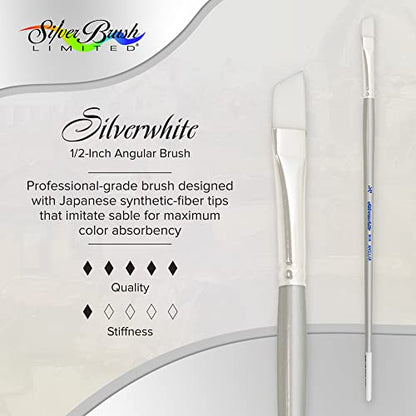 Silver Brush 1506-012 Silverwhite Long Handle White Taklon Brush, Angular, 1/2-Inch - size: 1/2-Inch