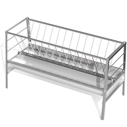 62" L Goat Hay Feeder 92 Gallon Stainless Steel Feeder for Goats | 2-in-1 Hay & Grain Large Capacity for Sheep, Horses | Freestanding Outdoor Farm Livestock Feeder, Easy Assembly