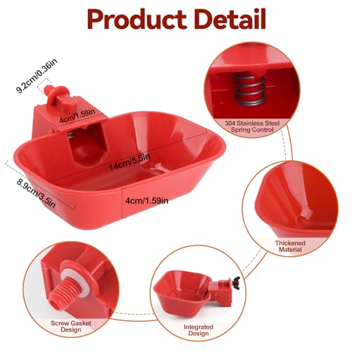 Kalolary Complete Set Automatic Chicken Drinking System, Upgraded Extra Large Poultry Chicken Waterer Cup with Stainless Steel PVC Pipeline，Float Valve and Tank Connector Kit(66 Accessories Included)