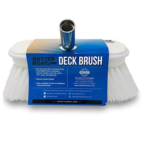 Stiff Boat Deck Brush, Heavy-Duty Marine Brush Head, 8" Firm Bristle with Bumper, 3/4" Thread Handle, for RV, Truck, and Auto Cleaning