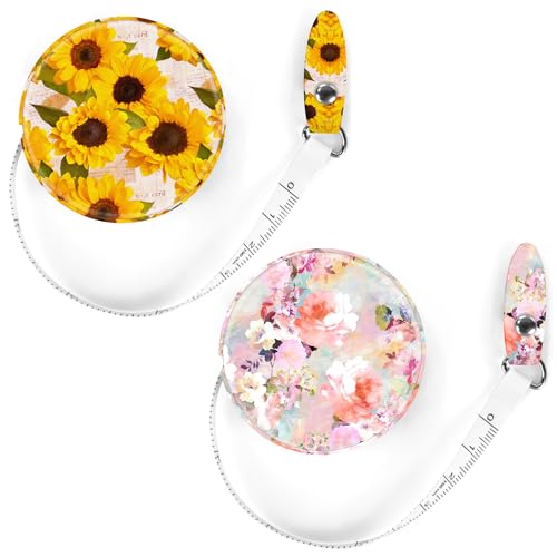 Two-Piece Sewing Tape Measure，Colour Printed Small Retractable Soft Measuring Tape for Tailor Cloth Fabric Body Measurements. - color: Flower Three