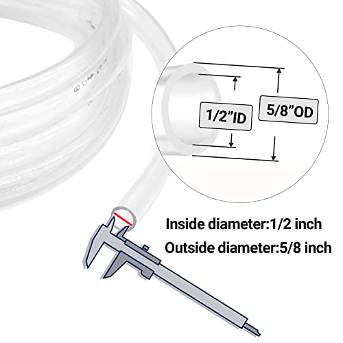 Clear Plastic Tubing 1/2" ID × 5/8" OD -100 Ft Dimensions 60PSI,Flexible Vinyl Tubing BPA Free Non-Toxic, Multipurpose Hybrid Clear Reinforced Tube with 2 Screw Clamps - size: 1/2'', style: 100 feet