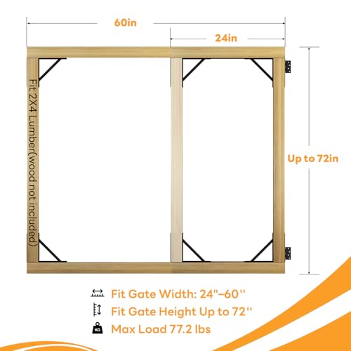 DIYHD Heavy Duty Anti-Sag Gate Kit with Right-Opening Latch, Adjustable Bracket Gate Frame Hardware for Wooden Fence or Patio, Fits 24"-60" Wide, Works with 2x4 Lumber (Wood Not Included) - size: Kit + Right Open Latch