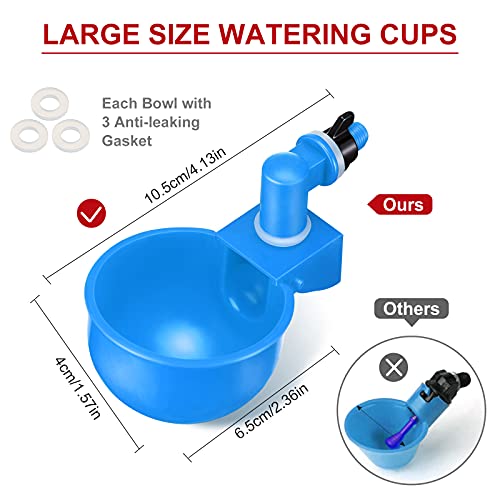 Patelai Chicken Water Cups, Chicken Waterer Cups Summer Water Feeder Cup 3/8 Inch Thread Automatic Filling Waterer Poultry Drinking Bowl for Duck Turkey Bunny(Blue,6 Pieces) - color: Blue