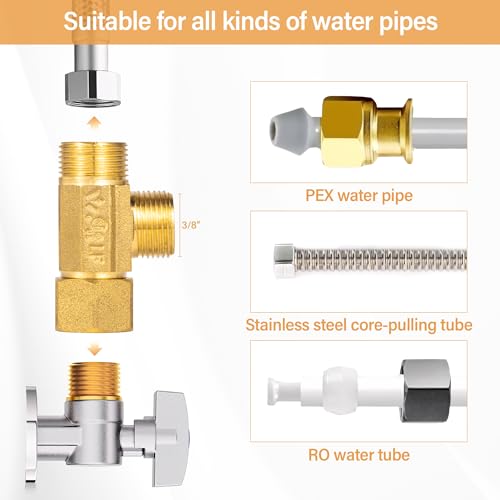 Lead-Free Brass Angle Stop Add-A-Tee Valve,3/8-Inch Compression Inlet X 3/8-Inch Com Outlet X 3/8-Inch Compression Outlet 2 Pack - size: 3/8x 3/8x 3/8 2 Pack Brass