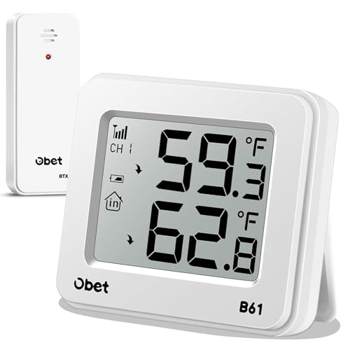 OBET Outdoor Thermometer Wireless Indoor Outdoor Digital Thermometer Remote Temperature Monitor Greenhouse Thermometer for House Home Room Patio - color: White