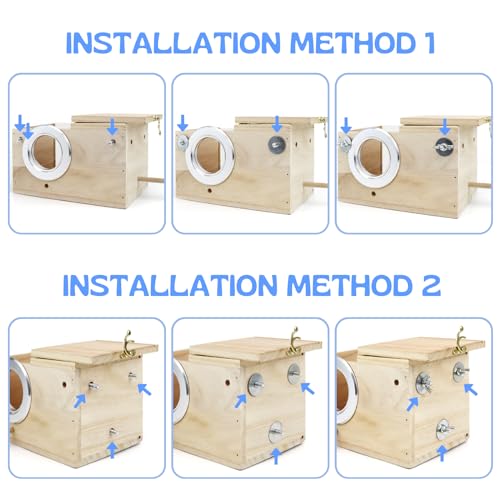 Parakeet Nesting Box - Visual Wooden Bird Nest Breeding Box - Bird Cage House with Perch for Lovebirds Cockatiel Budgie Finch Parrot
