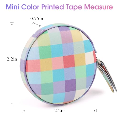 Retractable Mini Tape Measure, Auto-Retract, Premium Leather Tape Measure, Dual-Sided Ruler, Ideal for Fabric Cutting, Body Measurements, and Handicrafts (Rainbow Check) - color: Rainbow Check
