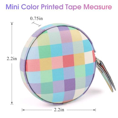 Retractable Mini Tape Measure, Auto-Retract, Premium Leather Tape Measure, Dual-Sided Ruler, Ideal for Fabric Cutting, Body Measurements, and Handicrafts (Rainbow Check) - color: Rainbow Check