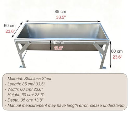 High Heavy Duty Livestock Water Trough for Llamas, Thickened Stainless Steel Hay Feeder with Bracket, Large Feed Trough for Homestead(85x60xH60cm/33.5x23.6x23.6in) - size: 85x60xH60cm/33.5x23.6x23.6in