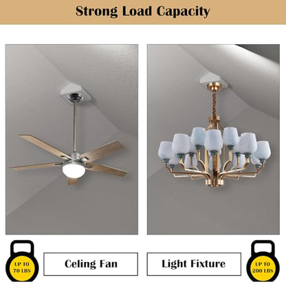 Fan Mounting Box, FB900-1, Supports Fans to 70 LBS and Fixtures up to 200 LBS, Paintable, Fits Cathedral Ceiling Angles of 80 or Up, White