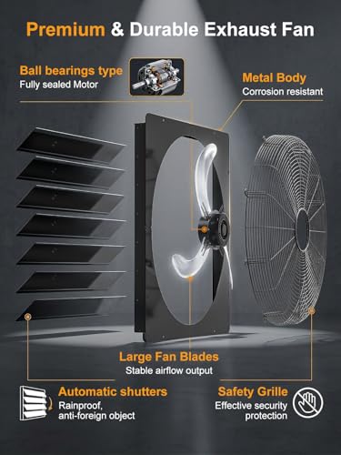 30in Shutter Exhaust Fan with Thermostat,Wall Mounted Attic Ventilation Fan,7000CFM,8m/s,Window Shutter Exhaust Fan with Remote,Controller,3Speed,Timer,All-Metal for Garage,Greenhouse,Attic,Coop,Black