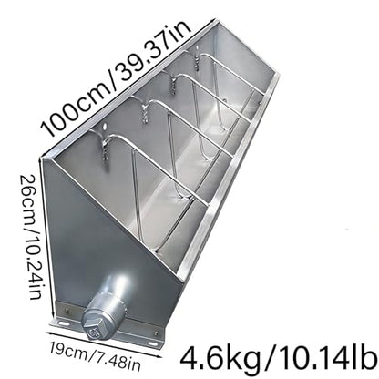 40in / 59in / 79in Livestock Feed Trough Heavy Duty Stainless Steel Pig Feeder, Separated Fence Feeder Trough with Visable Feed Design Thickened Multipurpose Trough Creep Feeder,Silver,100cm - size: 100cm