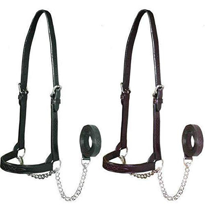 Derby Originals Premium Fancy Stitch Flat Leather Cattle Show Halter – Adjustable Fit with 48" Lead and 14" Chain, Small/Medium/Large – 1-Year Warranty - color: Havana, size: Large (950lbs-1500lbs)