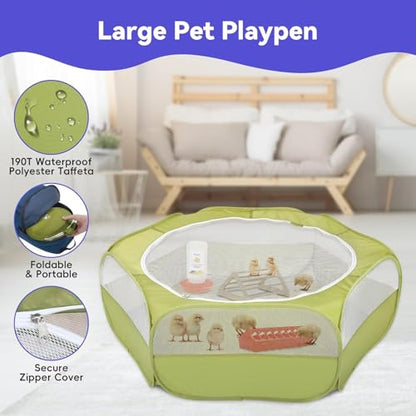 Pawaboo Chick Brooder Box for Chick Starter Kit, Brooder Pen/Chicken Supplies Brooders Box with Chicks Perch Brooding Up to 15 Chicks, Duck and Quail, Green + Red + Wood Color - color: Z-Green + Red + Wood Color