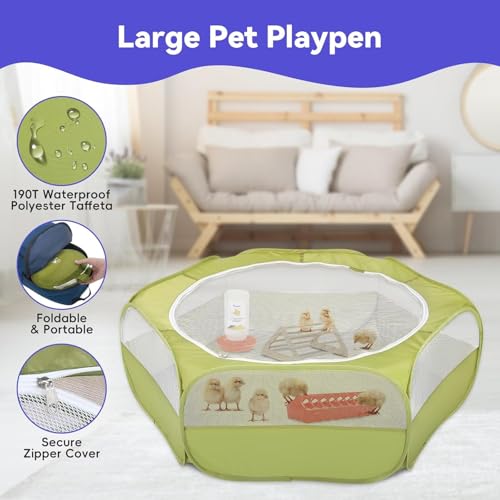 Pawaboo Chick Brooder Box for Chick Starter Kit, Brooder Pen/Chicken Supplies Brooders Box with Chicks Perch Brooding Up to 15 Chicks, Duck and Quail, Green + Red + Wood Color - color: Z-Green + Red + Wood Color