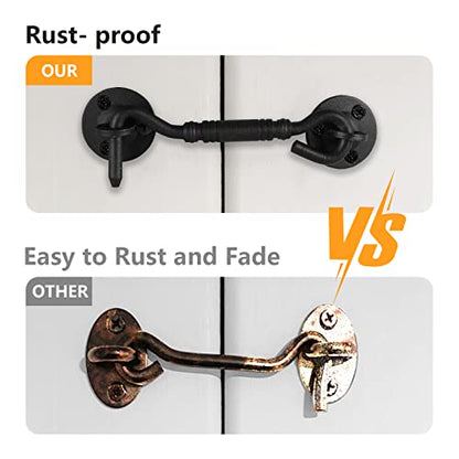 HOME MASTER HARDWARE Barn Door Hook and Eye Latch 4" Privacy Hook Lock Hardware Rust-Proof Gate Latch Cabin Hooks for Sliding Doors,Bathrooms,Outdoor,Windows,Bedrooms,Cabinet,1 Pack Black with Screws - size: 1 Pack