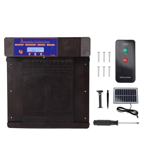 Solar Automatic Chicken Coop Door, Double Open Type Remote Control Timing Poultry Door, Light Sensing Solar Powered Chicken Coop Opener with Anti Pinch Safety for Duck Goose Farm, (Dark Brown) - color: Dark Brown