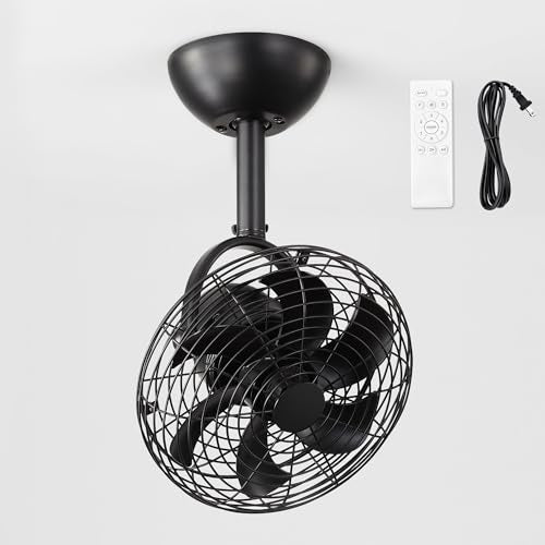 LEDIARY Wall Mount Fan with Remote 10 Inch Small Ceiling Fans with Plug in Cord, 6 Speed, Adjustable Tilt, Wall Mounted Fan Indoor Tabletop for Garage Shop Corner Gym Bedroom Office-Black - color: Black, size: 10 INCH