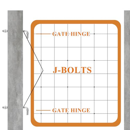 LANIAKEA 4PCS 8" J Bolt Gate Hinge J-Bolt Chain Link Fence Gate Hinge Heavy Duty Threaded Hinges for Cattle Corral Panels