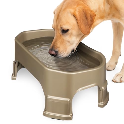 Neater Pet Brands Extra Large Water Bowl for Dogs, Elevated Outdoor Dog Water Bowl (1.25 Gallon XL Capacity), Big Trough Style Food Dish for Indoors or Outside, No Spill Large Dog Bowls, Champagne - color: Champagne, size: 1.25 Gallons
