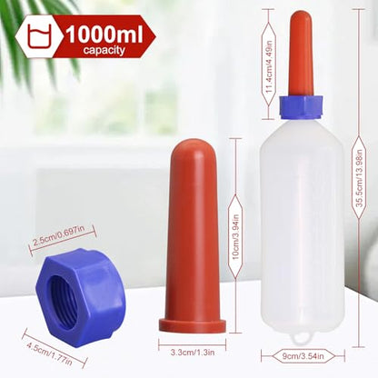 1L Calf Milk Feeder Bottle with Screw-On Cap, Nipple & Replacement Nipple, Multi-Purpose Hanging Bottle for Calves, Sheep, Goats, Cows