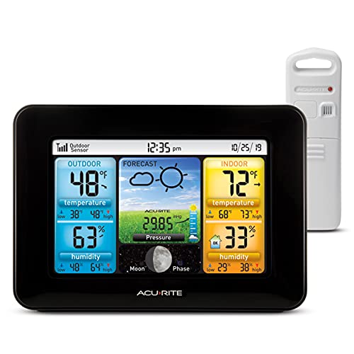 AcuRite Wireless Home Weather Station with Color Display, Indoor Outdoor Thermometer and Temperature Sensor (02077M) - color: Black - Full Color Display