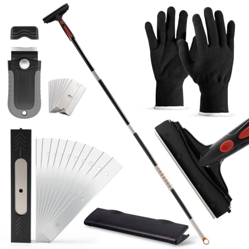 Gomake Floor Scraper Heavy Duty 6" Wide Razor Blade Scraper Tool with Adjustable 17‘’-59" （1.4ft- 4.9ft） Long Handle