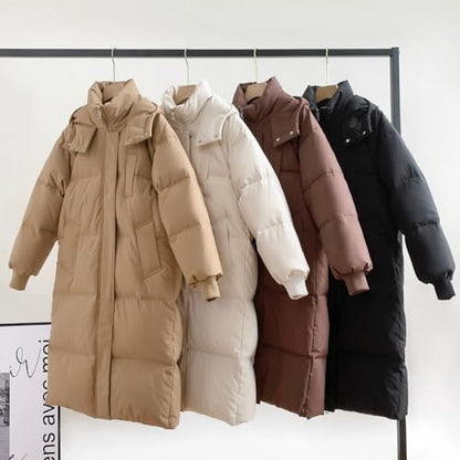 PUFFIT Long Puffer Jacket for Women,2024 Thickened Winter Coat Hooded with Deep Pockets, Ladies Warm Winter Jacket - color: Black, size: X-Small