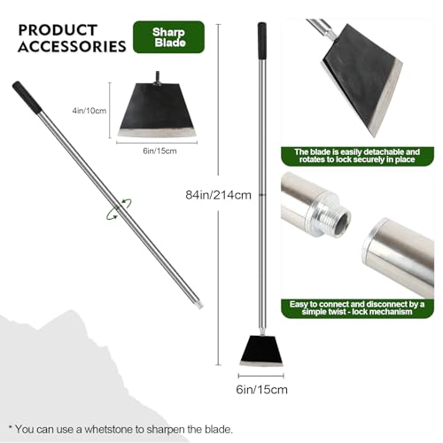 84" Garden Shovel Cleaning Floor Scraper, Weed Removal Tool, Long Handle with Heavy Duty Sharp Blade for Ice Roof Back Yard Sidewalk Grass Walls Glass Tile Painting Stripping Tools