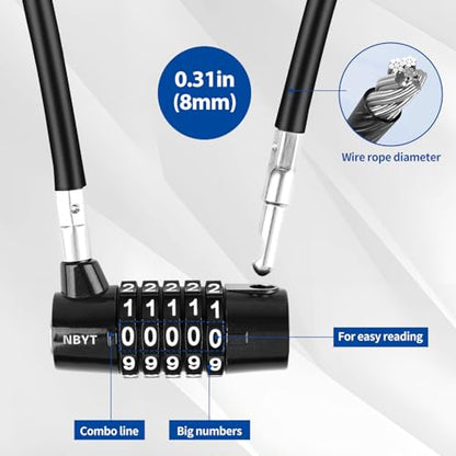 Cable Locks with Combination,Steel Cable Rope Wire 5-Digit Combination Lock with Resettable Code for Bikes, Lockers, File Cabinets, Wardrobes, Small Fences,gate Lock, Pool Padlock. - size: Span11in,Cable length 23*0.3 in