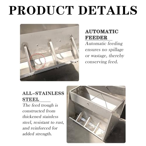 23in 27in 35in 46in Pig Feeder, 6-Door Heavy Duty Stainless Steel Hog Feeder, Outdoor Livestock Feeder Farm Accessory Self Feeder with Visable Feed Design Feeding Up to 20 Hogs,Silver,60cm - size: 60cm