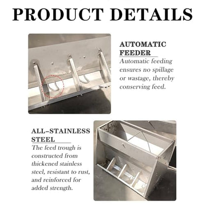 23in 27in 35in 46in Pig Feeder, 6-Door Heavy Duty Stainless Steel Hog Feeder, Outdoor Livestock Feeder Farm Accessory Self Feeder with Visable Feed Design Feeding Up to 20 Hogs,Silver,118cm - size: 118cm