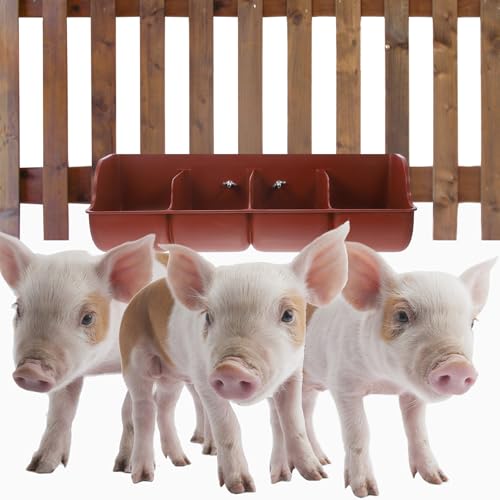 SEWACC Plastic Pig Feeder, 4-Compartment Pig Feeding Trough for Farm Livestock, Sturdy Polypropylene Piglet Manger for Grain and Water, 18 Inch Feeding Groove